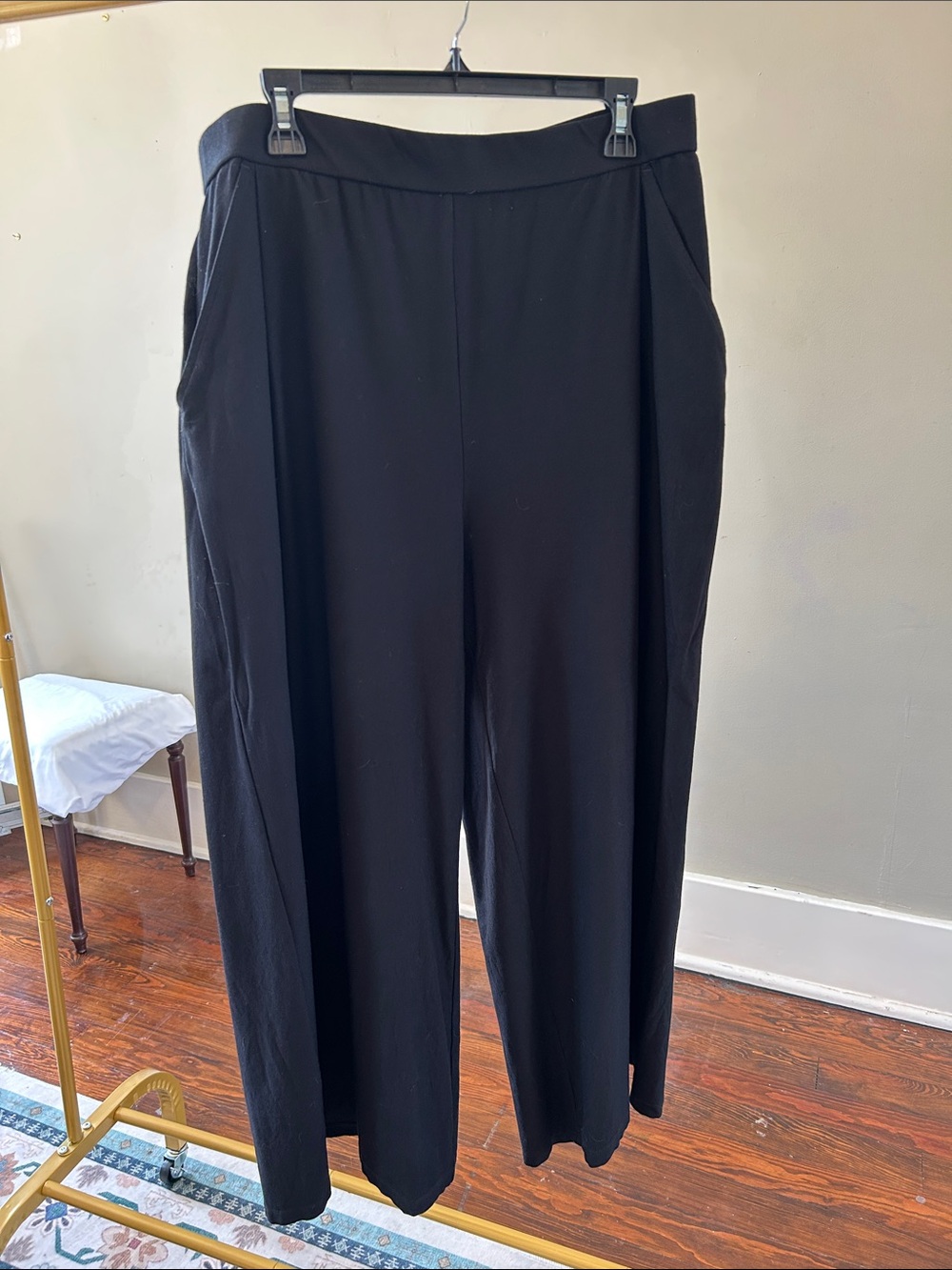 Eileen Fisher Black Wide-Leg Pull-On Trousers